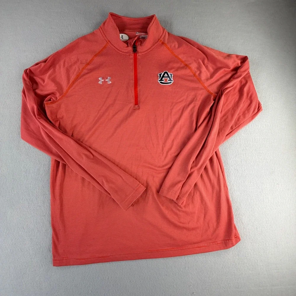 Under Armour Auburn Tigers Mens Large Orange Striped Quarter Zip Pullover Jacket